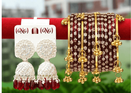 Kashmiri Churi & Jhumka Combo Set 1 Dozen(Dark Maroon)