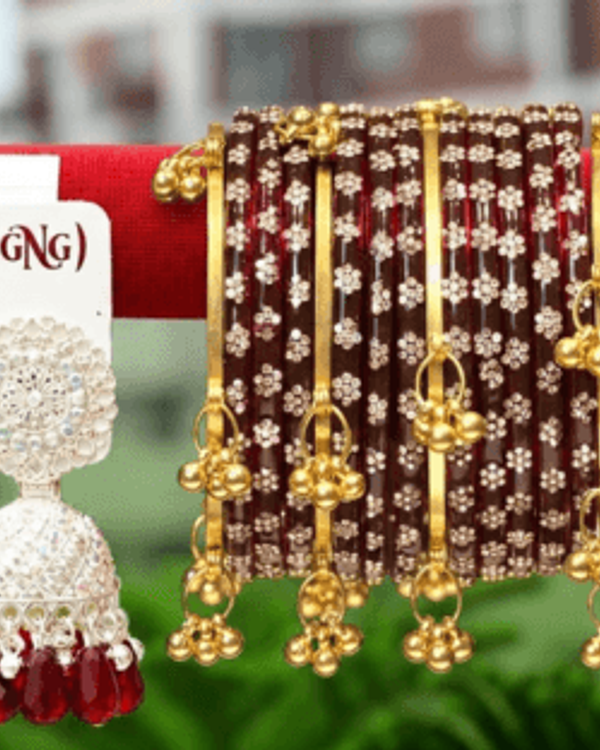 Kashmiri Churi & Jhumka Combo Set 1 Dozen(Dark Maroon)