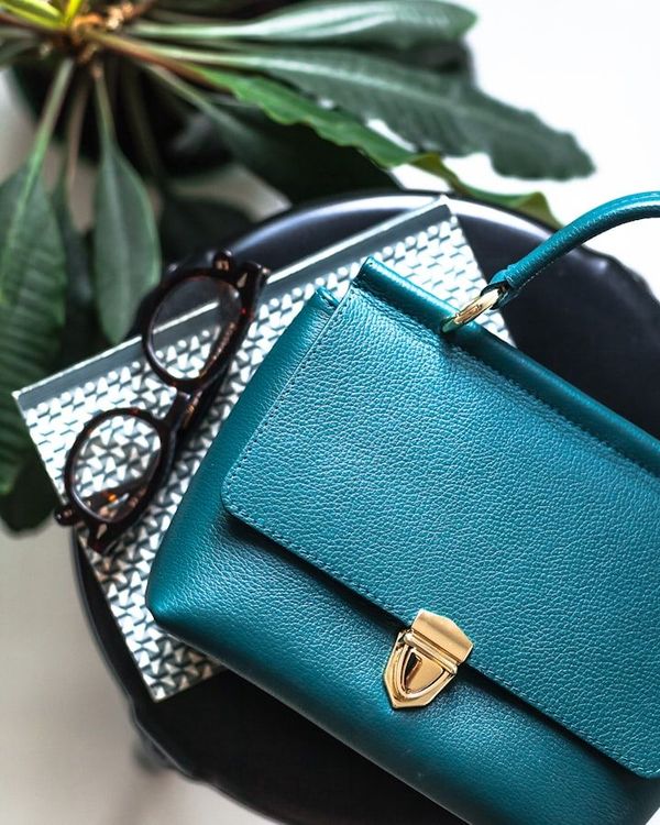 Teal leather handbag